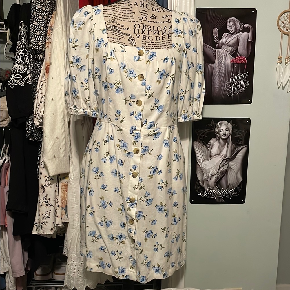 Old Navy White And Blue Floral Mini Dress